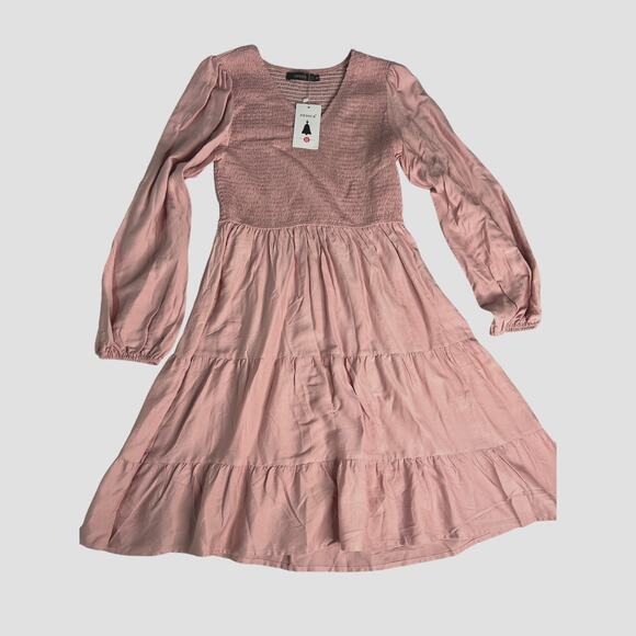 ZESICA Women's Casual V Neck Long Sleeve Smocked High Waist Ruffle Size M - Picture 1 of 9